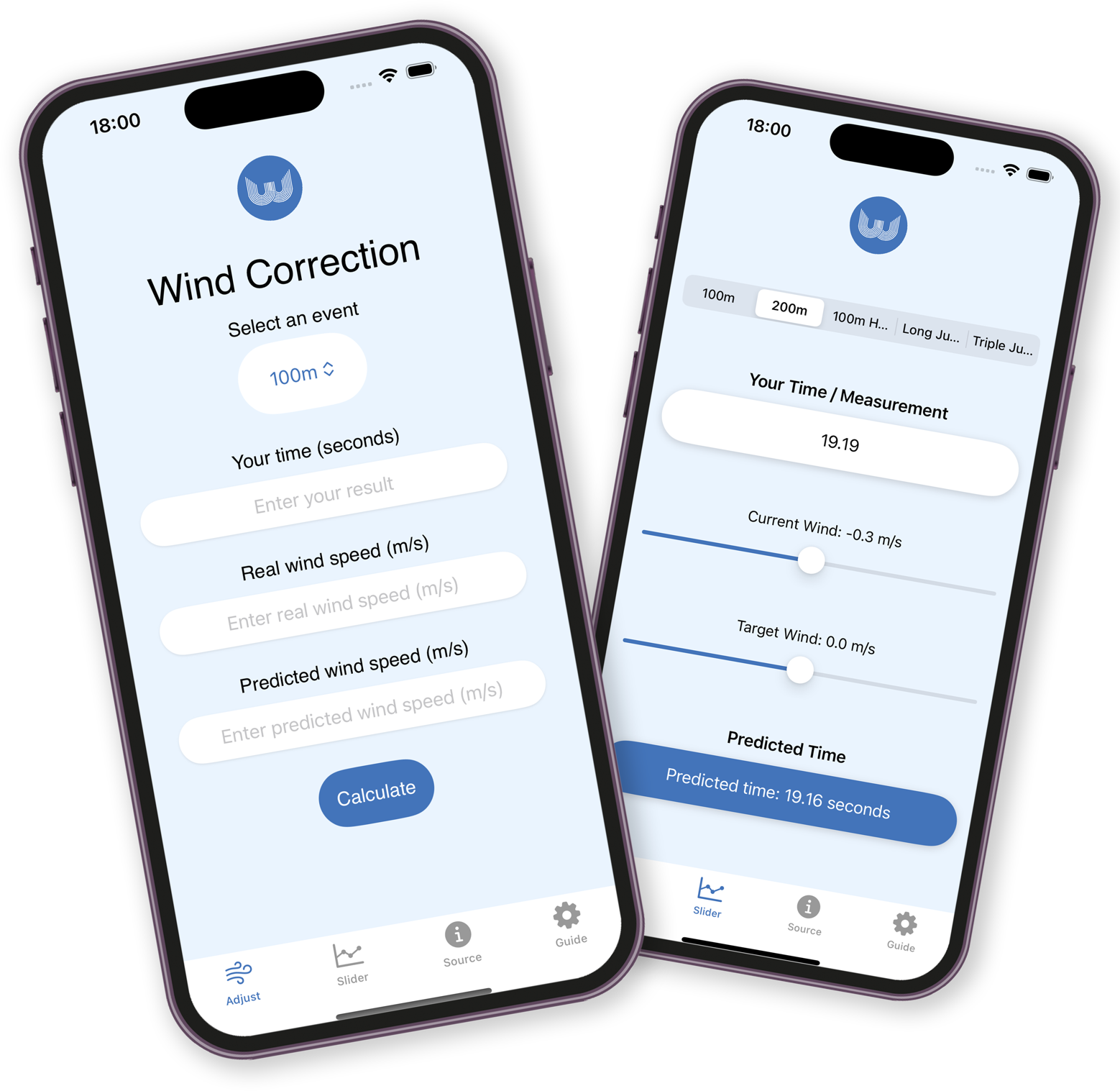Wind Correction running on two iPhones
