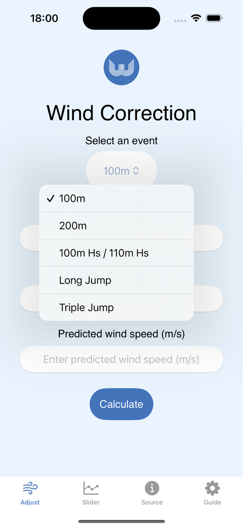 Choosing the event from the dropdown in the app