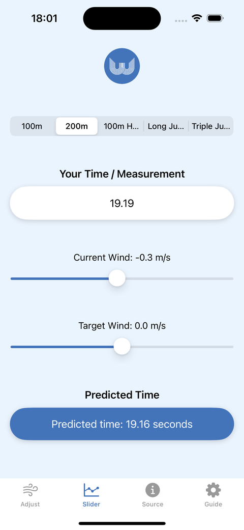 The slider view with the predicted time